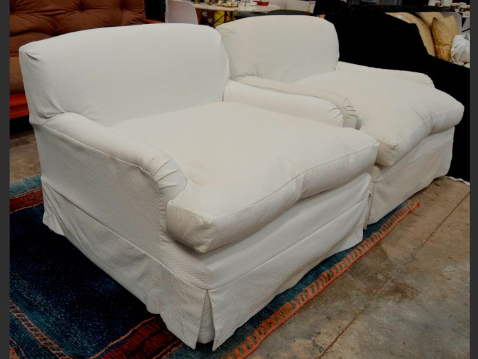 PAIR WHITE UPHOLSTERED OVERSIZED ARMCHAIRS, 105 x 105cm