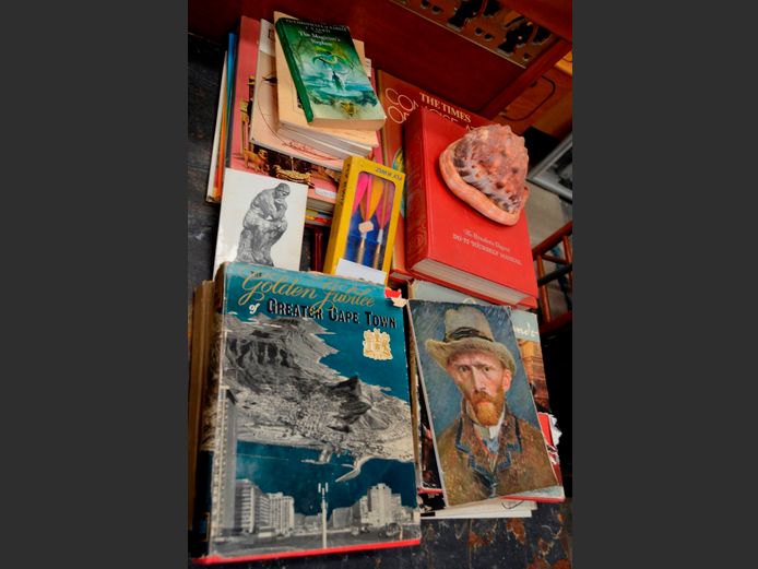 ASSORTED BOOKS, SEASHELLS, DARTS, etc