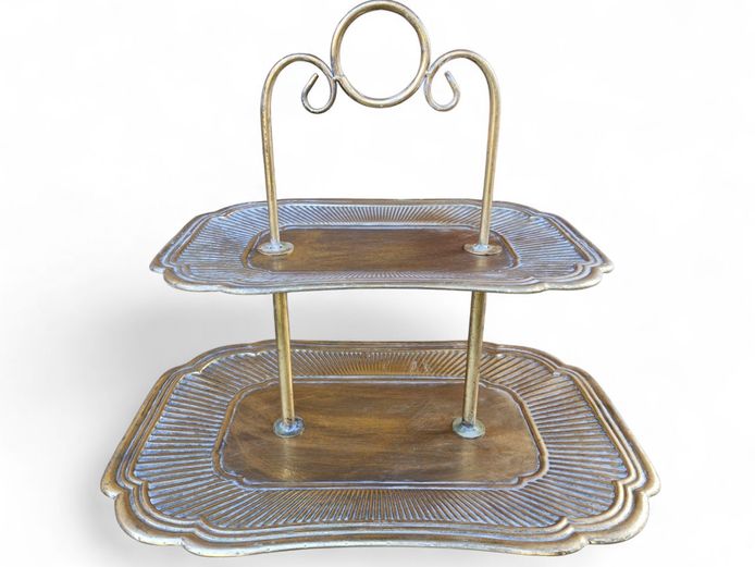 French Style 2-Tier High-Tea Stand in Antique Gold Finish