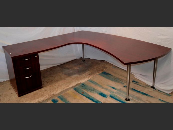 MAHOGANY FOIL 3-DRAWER L-SHAPED DESK, 210 x 210 x 74cm