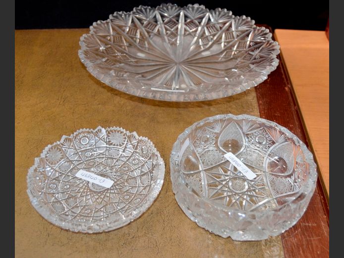 CRYSTAL PLATTER, BOWL, etc., 31.5cm Diameter, 15cm Diameter & 15cm Diameter