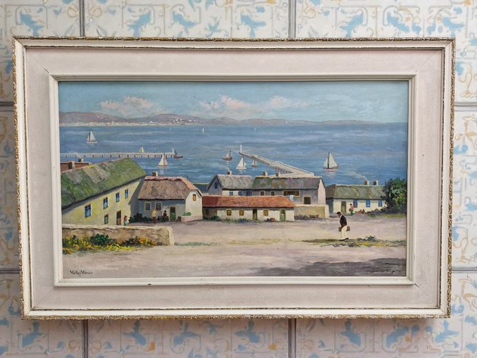 Coastal Harbour Painting by Victor Visser, Framed 