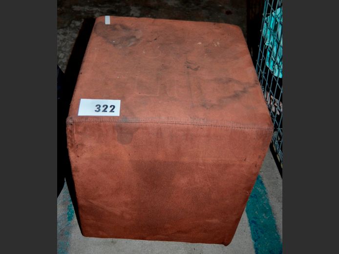 BROWN UPHOLSTERED OTTOMAN, 37 x 37 x 45cm [Needs re-covering]