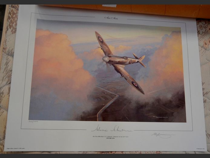 UNFRAMED PRINT "SPITFIRE XIVE", PENCIL SIGNED & NUMBERED 246/1000 WITH CERTIFICATE OF AUTHENTICITY, 42 x 28cm