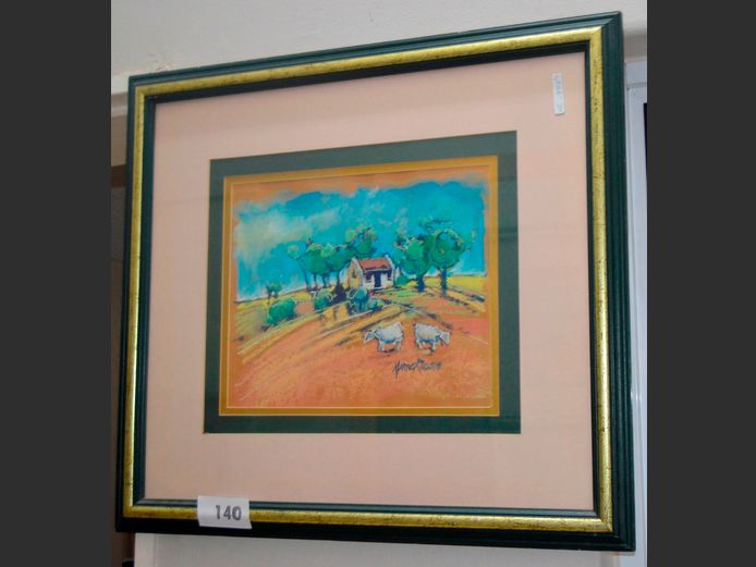 FRAMED PASTEL "FARM SCENE" SIGNED MARIUS ROSSOUW, 33 x 27cm