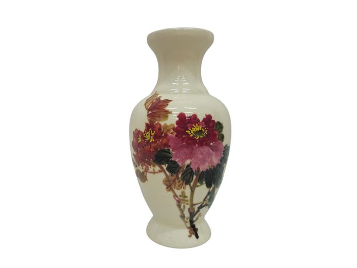 Chinese Crackle-Glaze Porcelain Peony Baluster Vase, 20th Century