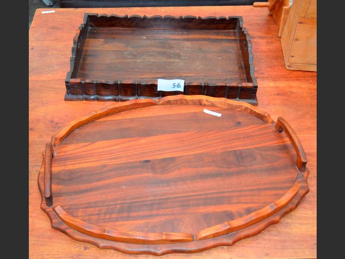 LOT OF 2 TRAYS: BLACKWOOD & IMBUIA, 61 x 45cm & 52.5 x 37cm