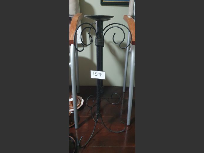 PAIR BLACK WROUGH IRON CANDLE STANDS, 60cm High
