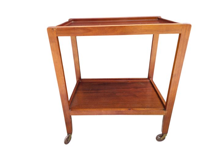 Mid-Century Danish Wooden Two-Tier Tea Trolley on Castors