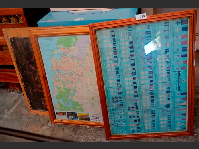 FRAMED MAP, FRAMED MEDAL CHART, etc