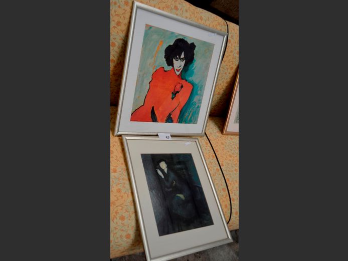 LOT OF 2: SILVER GILT FRAMED PRINTS "PORTRAITS OF LADIES", 41.5 x 39.5cm & 35 x 29cm