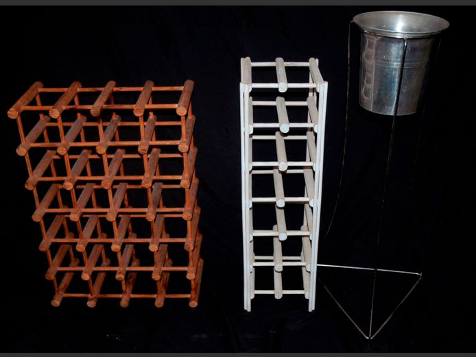 ALUMINIUM ICE BUCKET WITH STAND & 2 x WINE RACKS