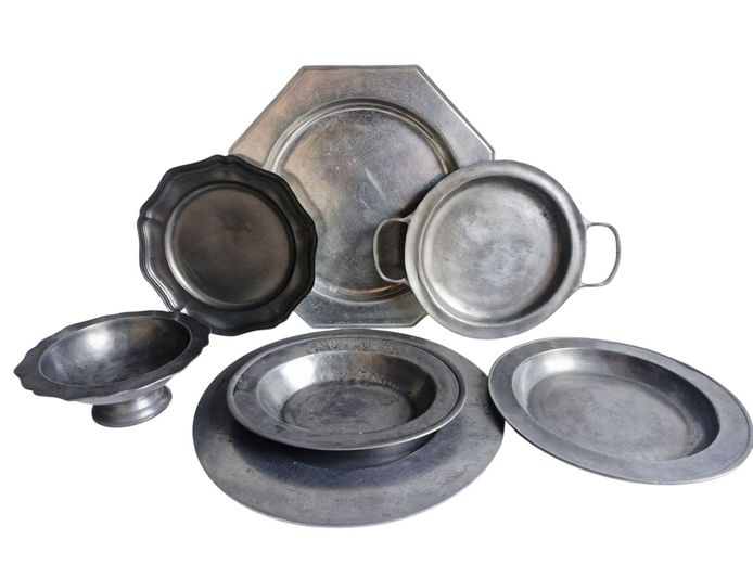 Collection of Antique Etain Tin Pewter