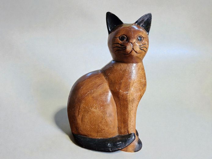 Vintage Hand-Carved Wooden Cat Figure
