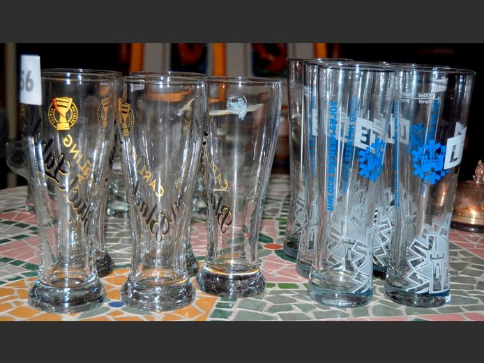 SET OF 6 CASTLE LITE BEER GLASSES & SET OF 5 BLACK LABEL BEER GLASSES