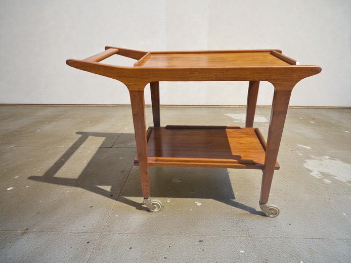 Mid-Century Modern Teak Rolling Bar Cart