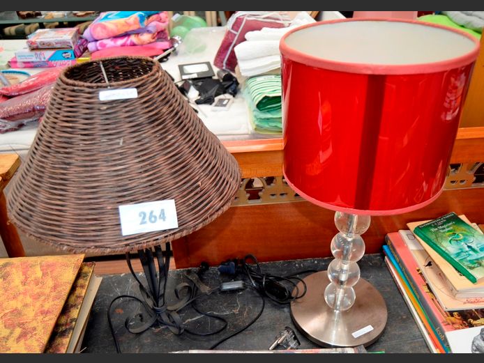 LOT OF 2: METAL & CHROME LAMPS WITH SHADES, 56cm & 52cm High respectively