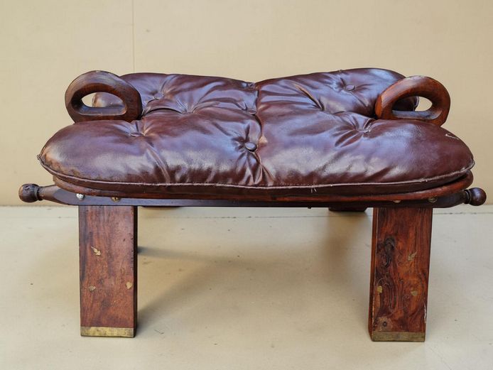 Vintage Brass-Inlaid Camel Stool / Footstool