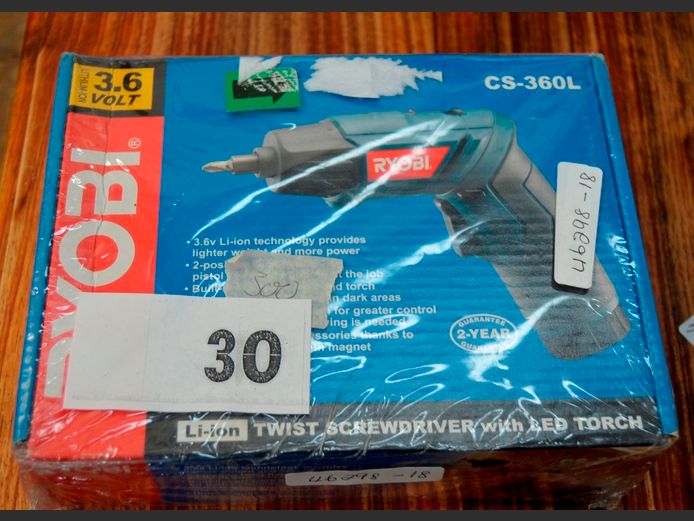 RYOBI 3.6 VOLT LITHIUM ION TWIST SCREWDRIVER WITH L.E.D. TORCH [As new]