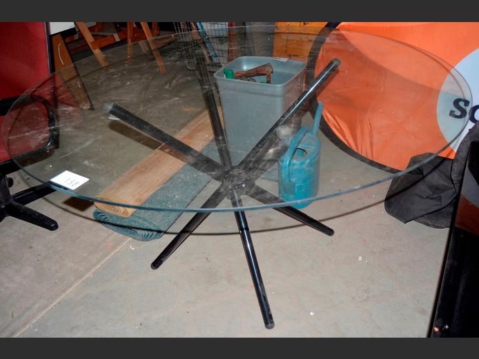 CIRCULAR GLASS TOP DINING TABLE, 130cm Diameter x 73cm High