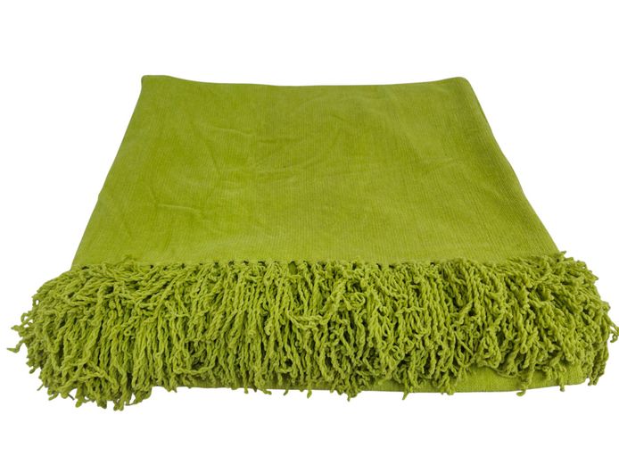 Lime Green Cotton Decorative Throw with Fringed Detailing