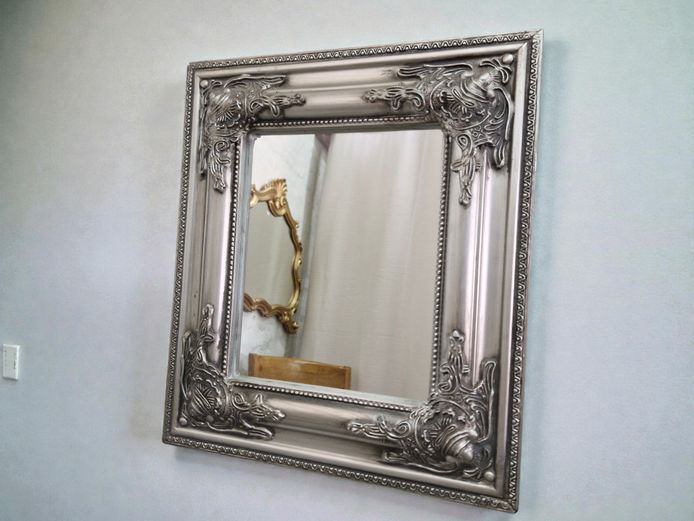 Cartouche Scroll Framed Mirror with Beaded Frame Edge