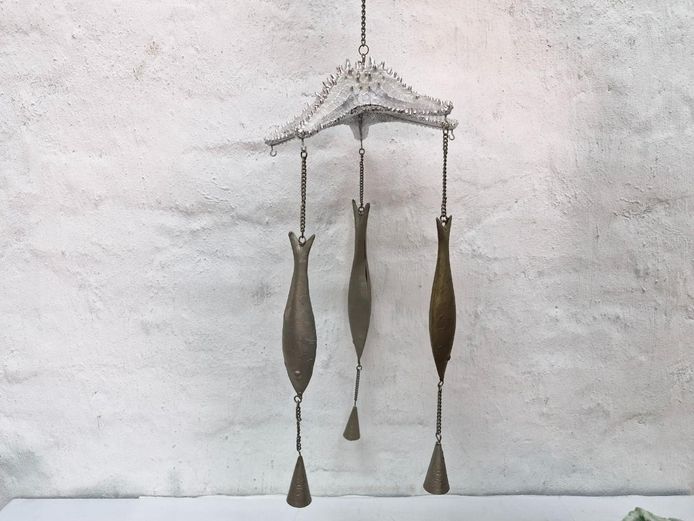 Resin Starfish & Metal Fish Hanging Wind Chime with Bells