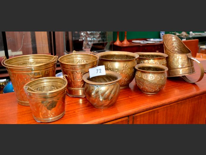 BRASS PLANTERS, PAILS, etc