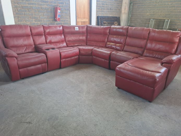 RED CALGAN L-SHAPE RECLINER LOUNGE SUITE 