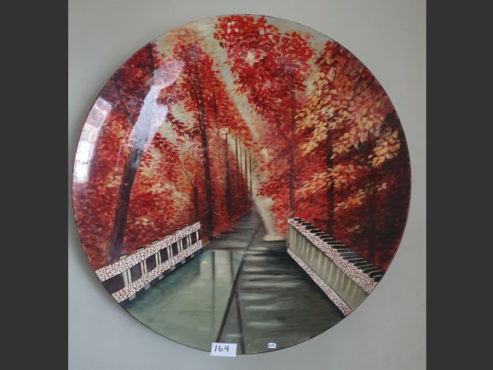 GLASS FIBRE HAND-PAINTED DECORATIVE WALL PLATE "AUTUMN SCENE"