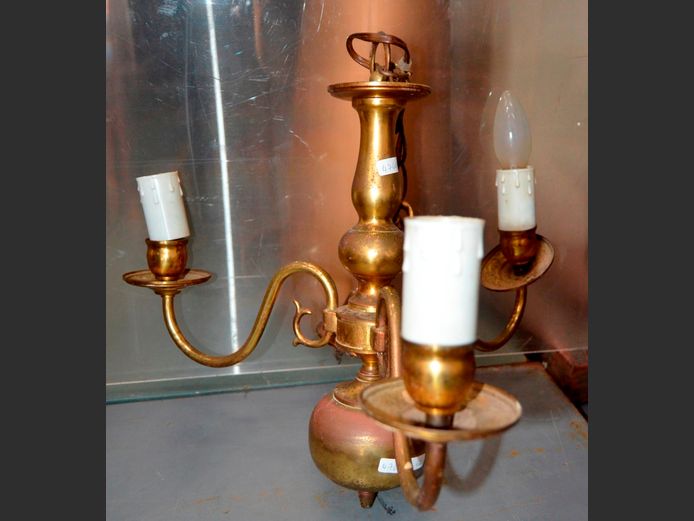 BRASS 3-ARM CHANDELIER, 45cm Diameter x 35cm High