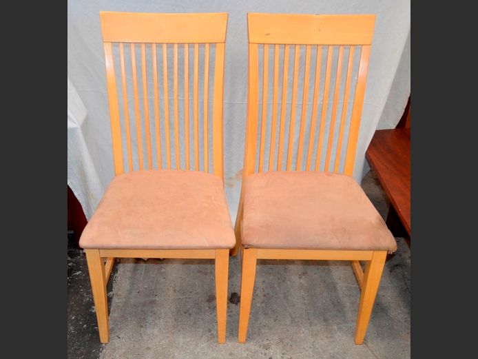PAIR BEECHWOOD DINING CHAIRS [Seats loose]