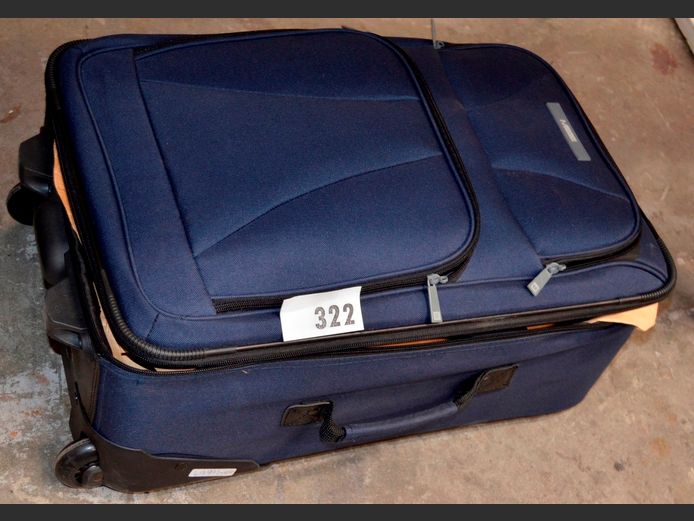 BLUE SUITCASE WITH POSTCARDS & STAMPS