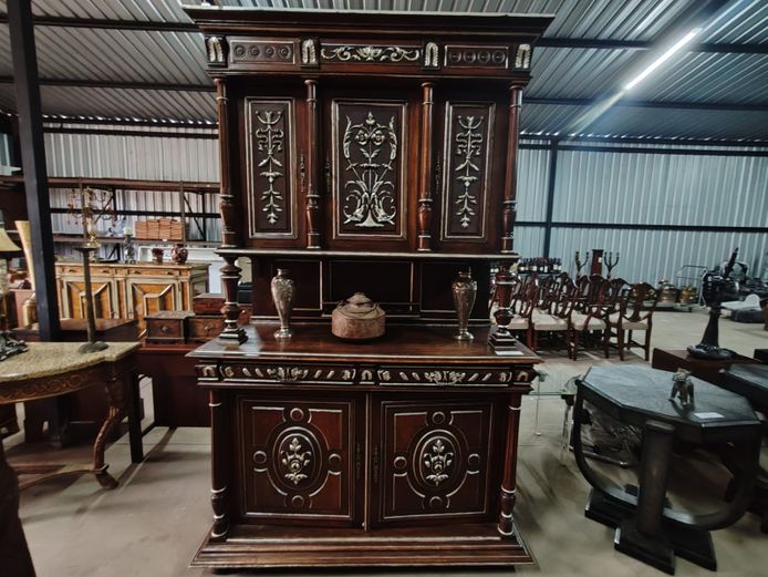 Large Antique Buffet Cupboard & Decorative Items (STC )