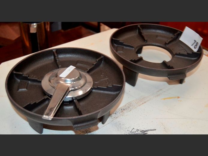 LOT OF 2: CAST IRON FONDUE POT STANDS, 22cm Diameter x 8cm High