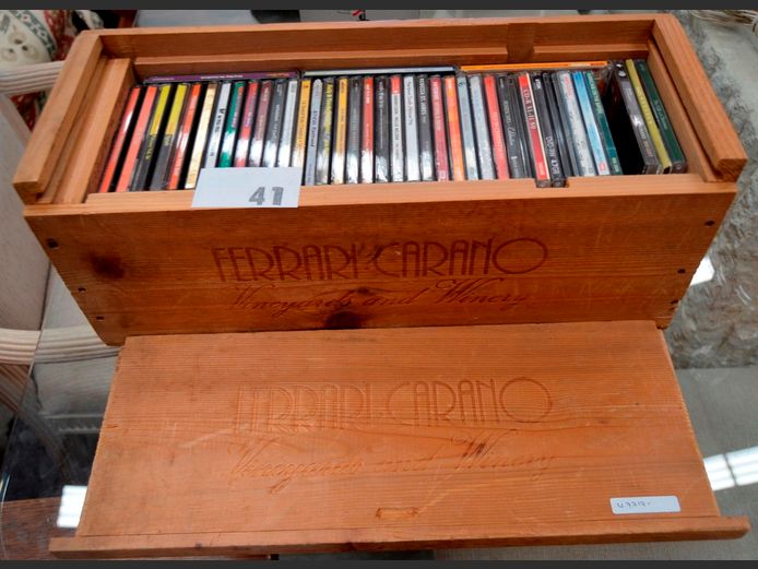 ASSORTED CD's IN OREGON PINE CASE, 47 x 18.5 x 18cm