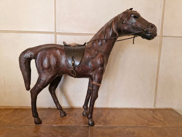 Vintage Leather-Wrapped Horse Figurine