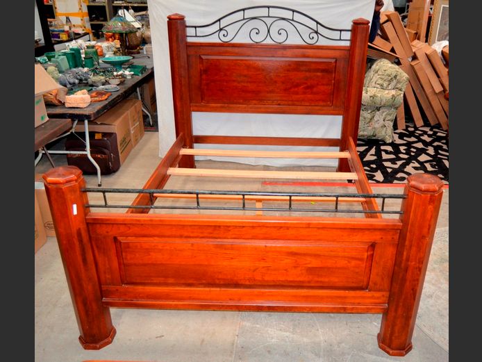 IMBUIA DOUBLE BED WITH METAL DETAIL [No mattress]