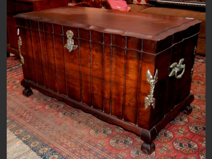 IMBUIA BALL & CLAW KIST WITH BRASS ESCUTCHEONS, 116 x 57 x 65cm