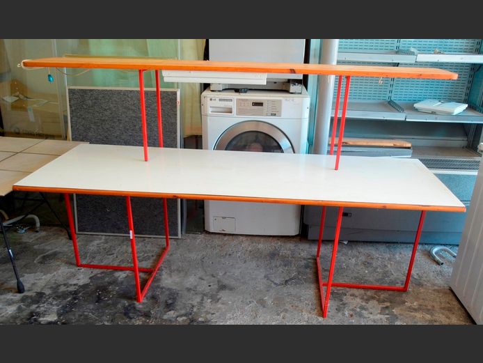 RED & WHITE 2-TIER WORK TABLE, 200 x 70 x 120cm