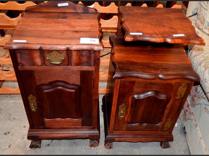 LOT OF 2: IMBUIA BALL & CLAW BEDSIDE PEDESTALS, 36 x 31 x 74cm & 38 x 32 x 72cm