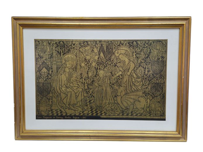 Vintage Framed Brass Rubbing: Sister Marguerite de Scornay