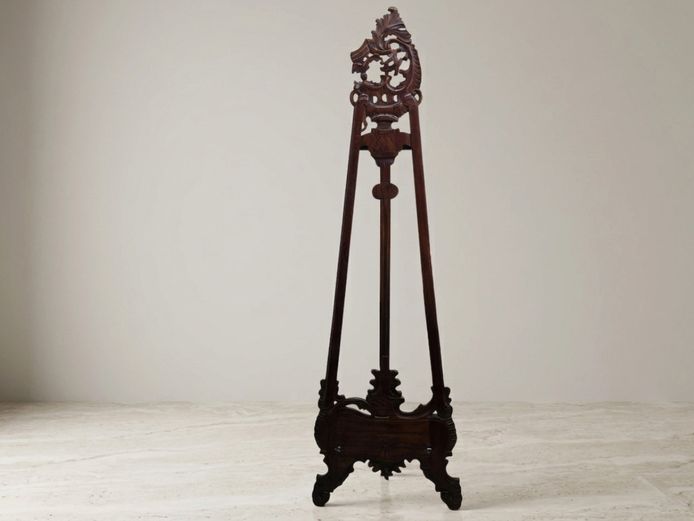 Antique Carved Mahogany Studio Floor Easel, Early 20th Century