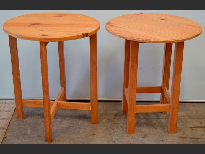 PAIR PINE CIRCULAR SIDE TABLES, 58cm Diameter x 67cm High