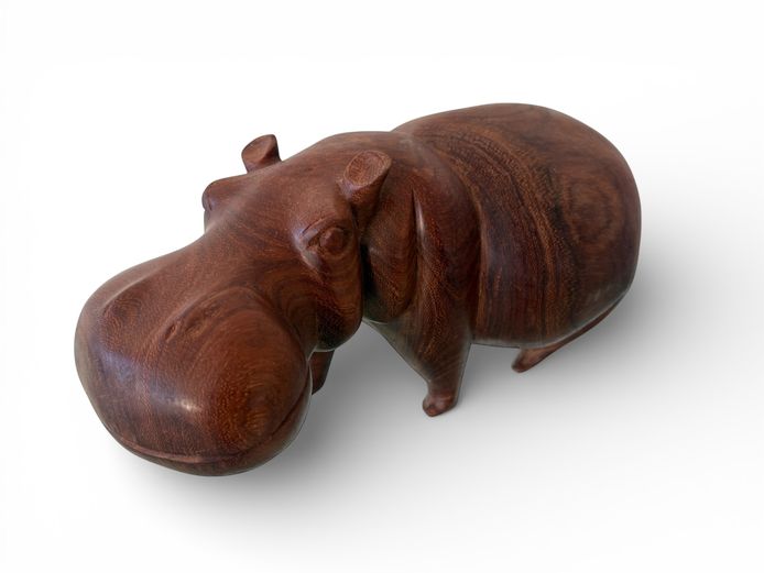 Hand-Carved Wooden Hippopotamus Sculpture