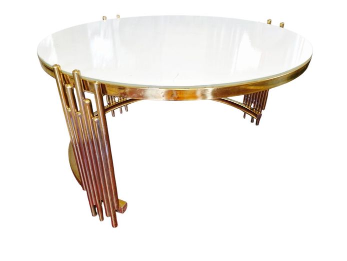 Gold Rush Round Coffee Table with White Tempered Glass Top