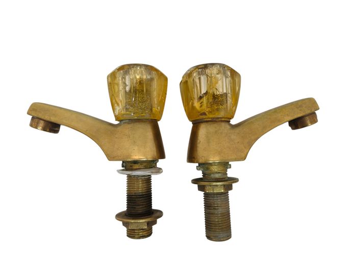 Mid-Century Vintage Solid Brass Basin Taps (Cobra, Mid-20th Century)