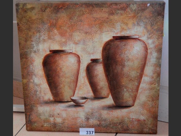 UNFRAMED OIL ON CANVAS "VASE" SIGNED Y. DERIC, 61 x 61cm