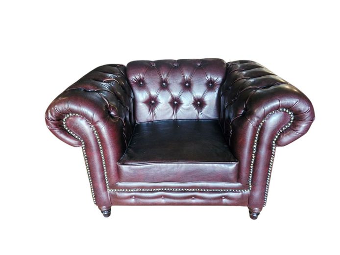 Chesterfield Style Brown Faux Leather Arm Chair