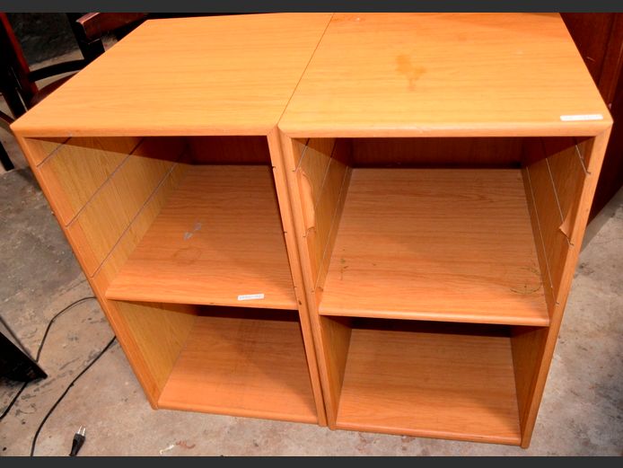 PAIR OAK FOIL 2-TIER PEDESTALS, 49 x 40 x 70cm